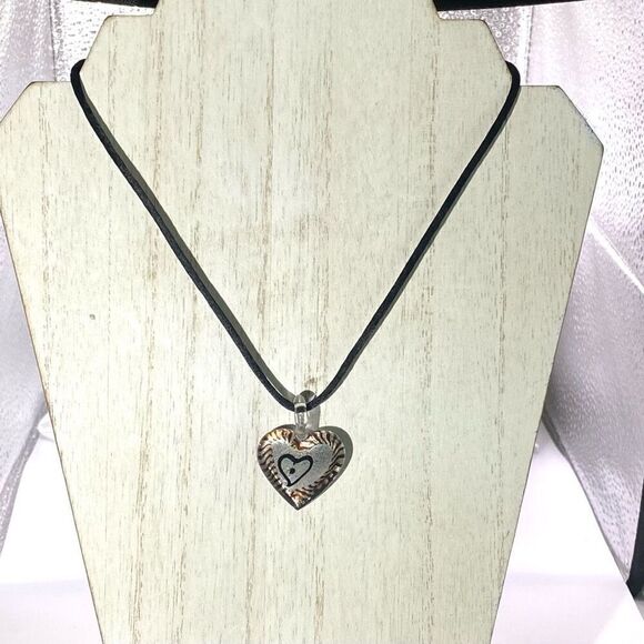 AEP# Italian Blown Glass w/ Sterling 925 & Black Cord Necklace - Picture 1 of 8